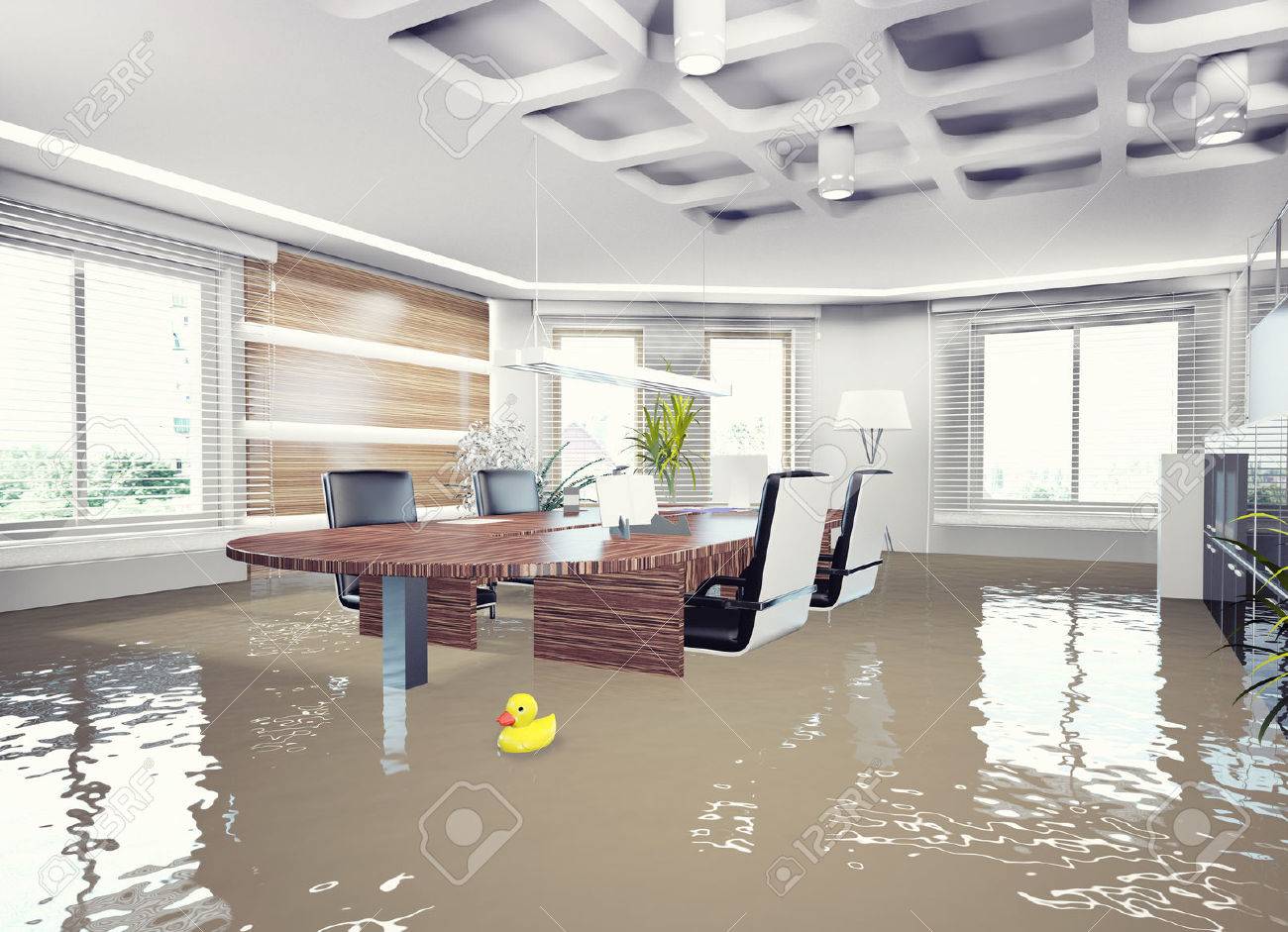 Berschwemmungen Büro-Interieur. 3D-Konzept Lizenzfreie Fotos, Bilder ... Berschwemmungen Büro-Interieur. 3D-Konzept Lizenzfreie Fotos, Bilder ...