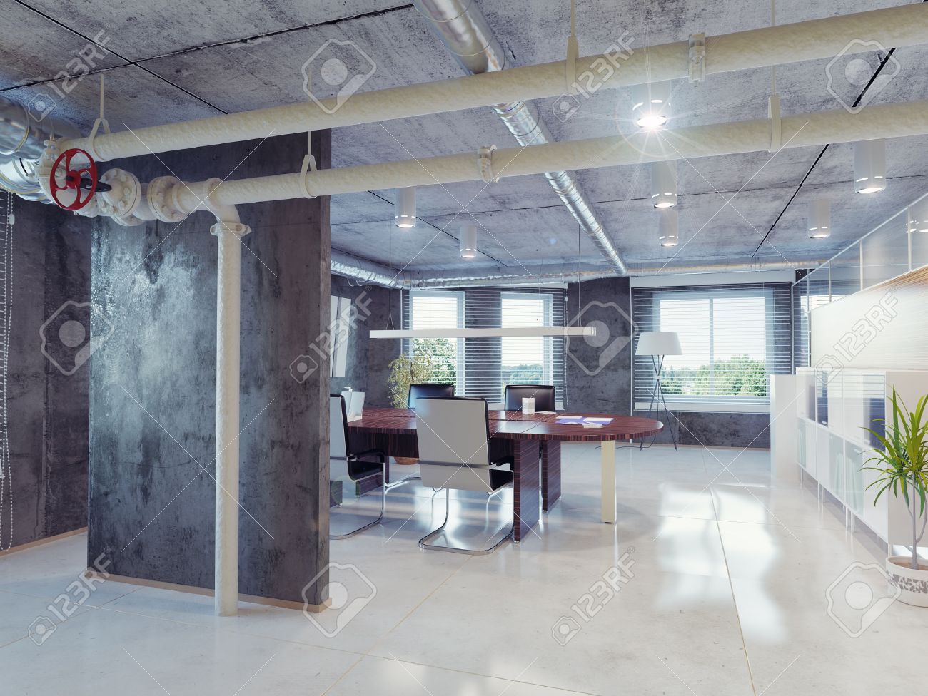 modern loft office interior. 3d design concept stock photo modern loft office interior. 3d design concept stock photo