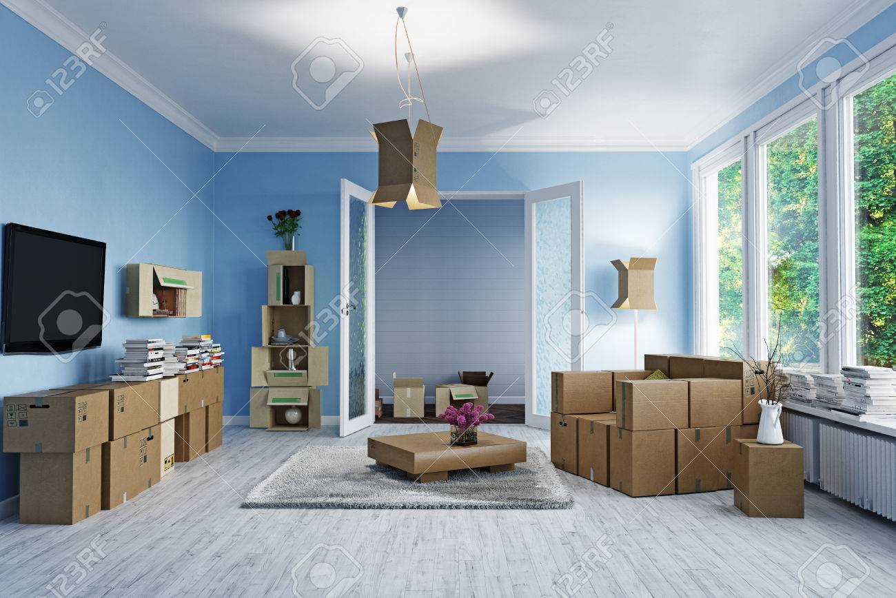 The room with card cardboard boxes instead of furniture. 3d concept - 81635408 The room with card cardboard boxes instead of furniture. 3d concept - 81635408