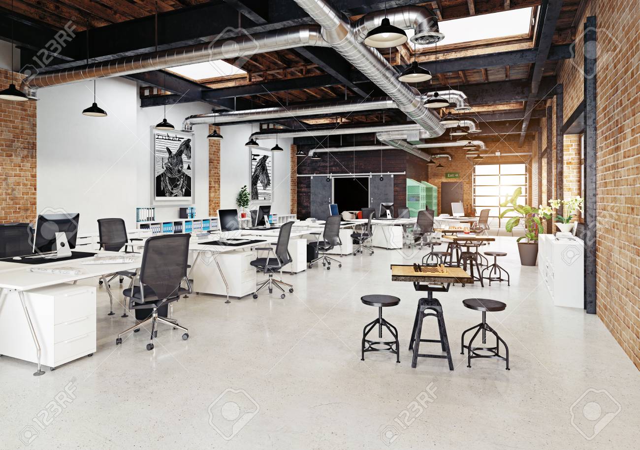modern loft office interior. 3d rendering concept - 107877200 modern loft office interior. 3d rendering concept - 107877200