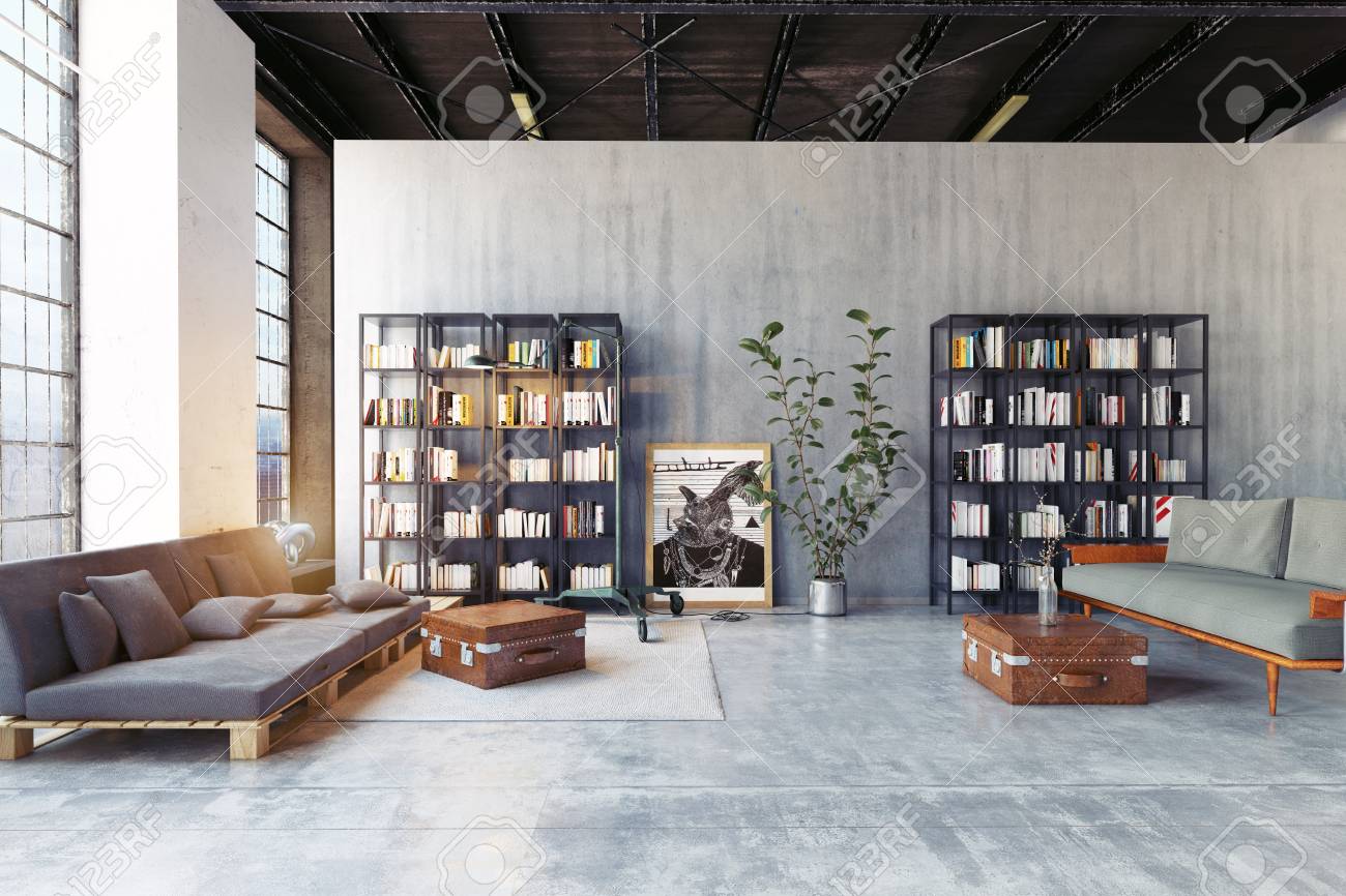 modern loft lving room. 3d rendering design concept - 107878349 modern loft lving room. 3d rendering design concept - 107878349