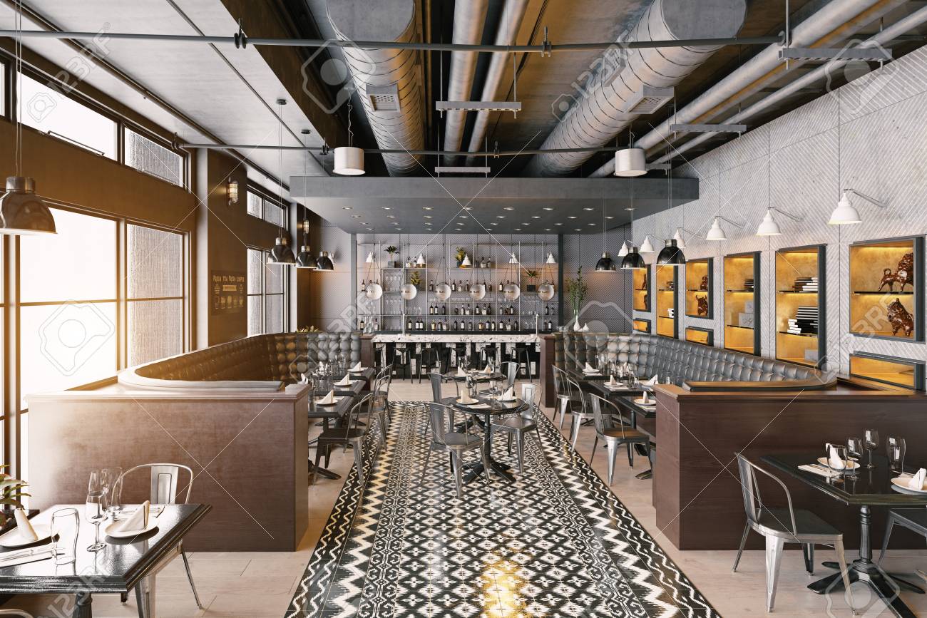 Modern Restaurant Interior Design. 19d Rendering Concept Stock Modern Restaurant Interior Design. 19d Rendering Concept Stock