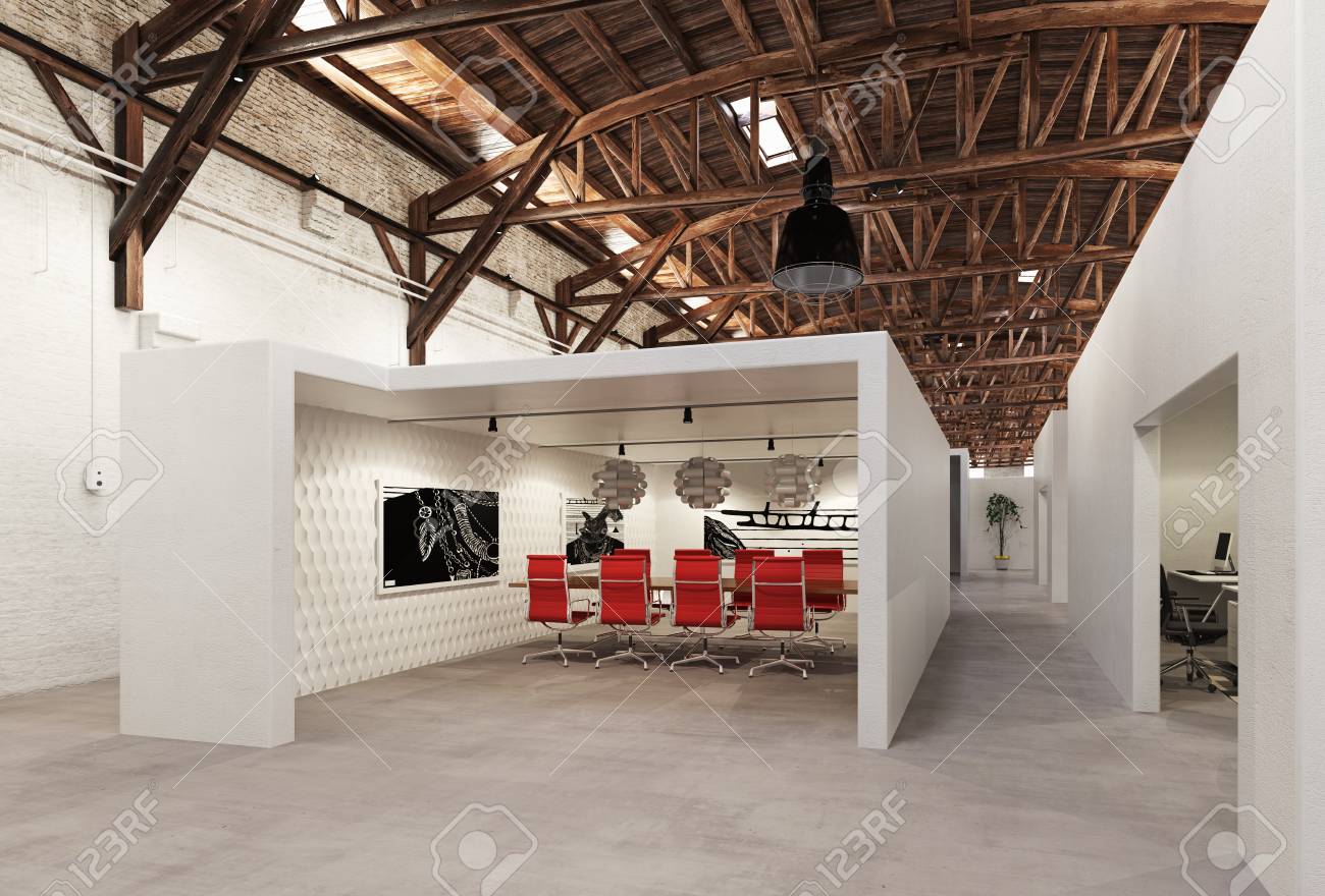 Modern Conference Meeting Room Design 3d Rendering Concept Stock