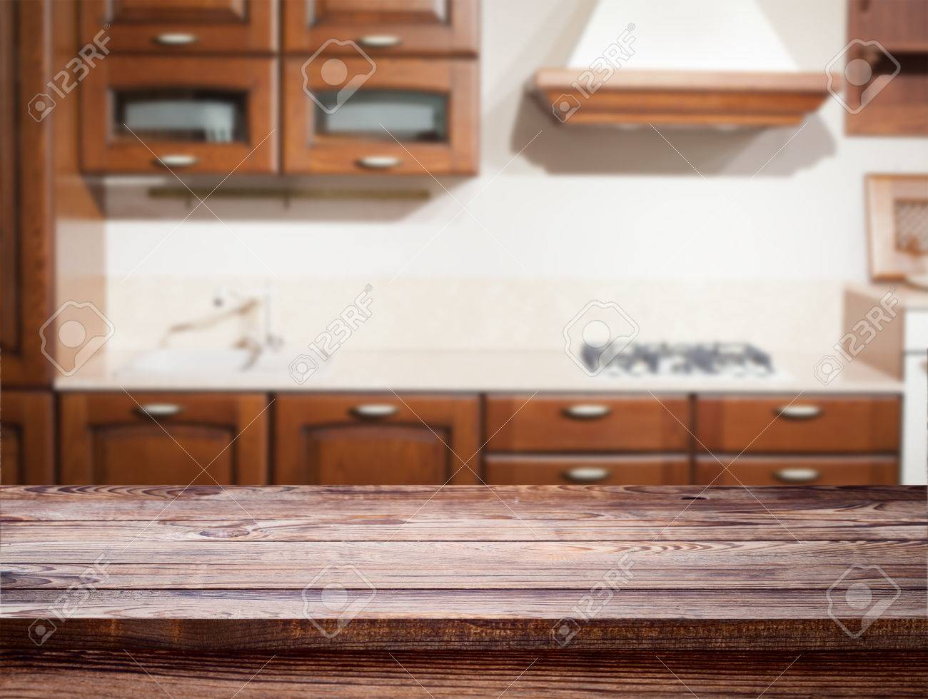 Kitchen Interior Empty Wooden Table Closeup Horizontally Stock Photo Kitchen Interior Empty Wooden Table Closeup Horizontally Stock Photo