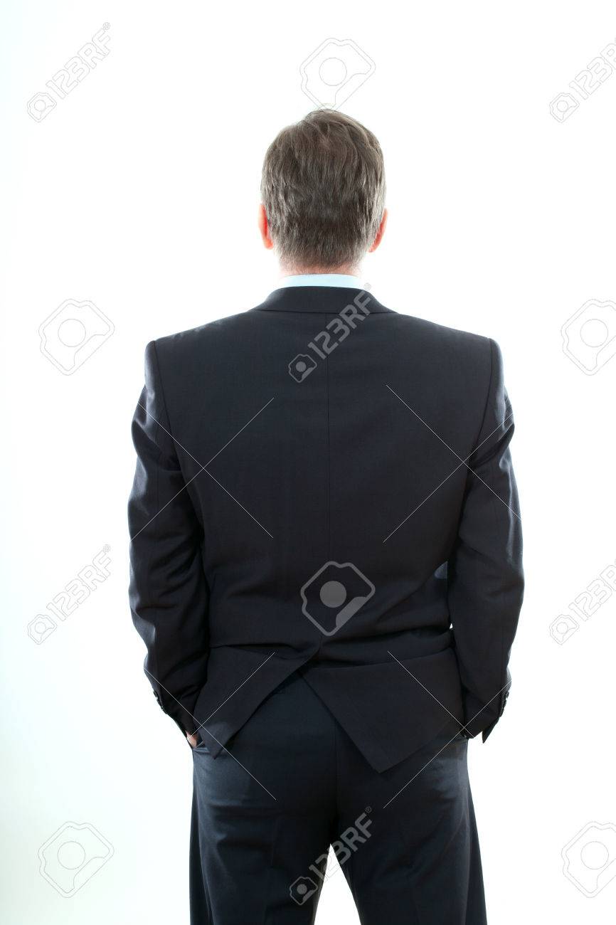 中年ホワイト バック グラウンドで何かを見て 後ろからスーツを着たアジア ビジネス男 の写真素材 画像素材 Image