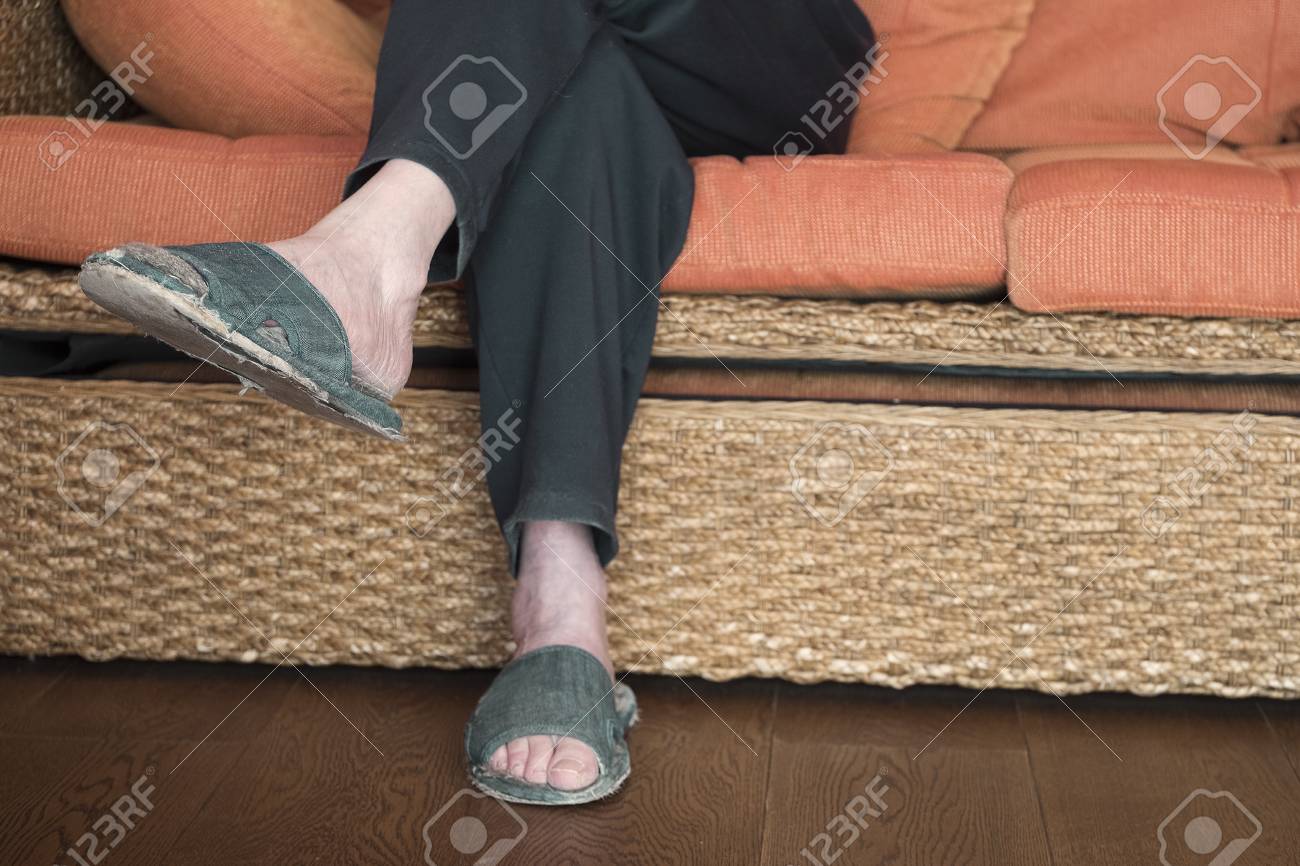 man wearing slippers