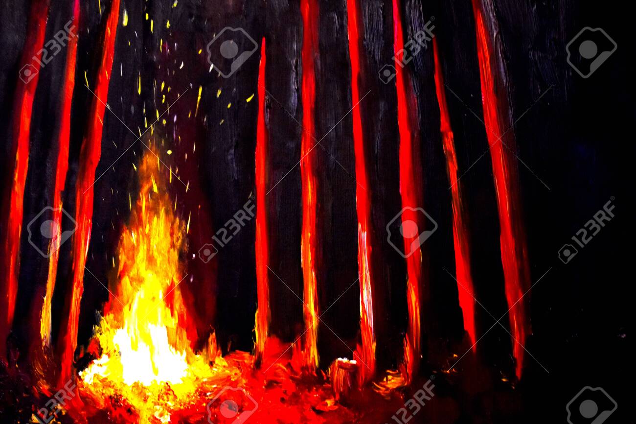 Painted Fire With Sparks Nightly Magic Mysterious Forest Drawing Stock Photo Picture And Royalty Free Image Image