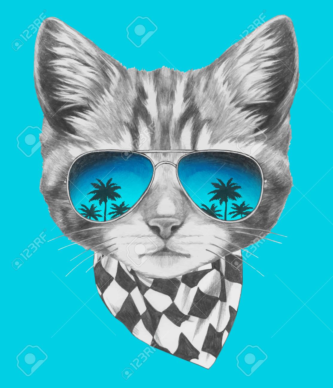 Hand Drawn Portrait Of Cat With Mirror Sunglasses And Scarf Royalty Free Cliparts Vectors And Stock Illustration Image Hand Drawn Portrait Of Cat With Mirror Sunglasses And Scarf Royalty Free Cliparts Vectors And Stock Illustration Image