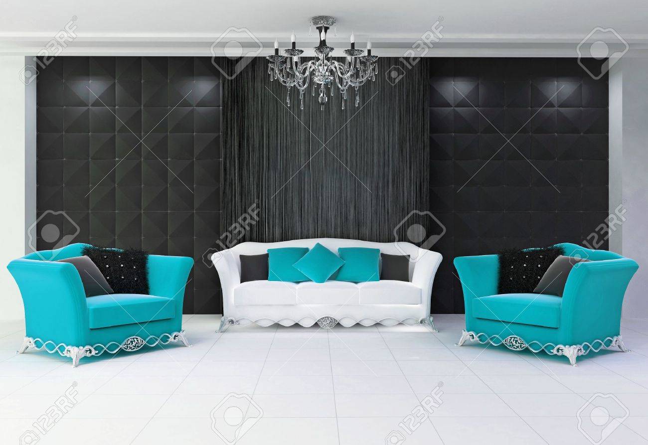 Aqua Blue Modern Interior With Furniture Two Armchairs And Comfort Stock Photo Picture And Royalty Free Image Image 10099621