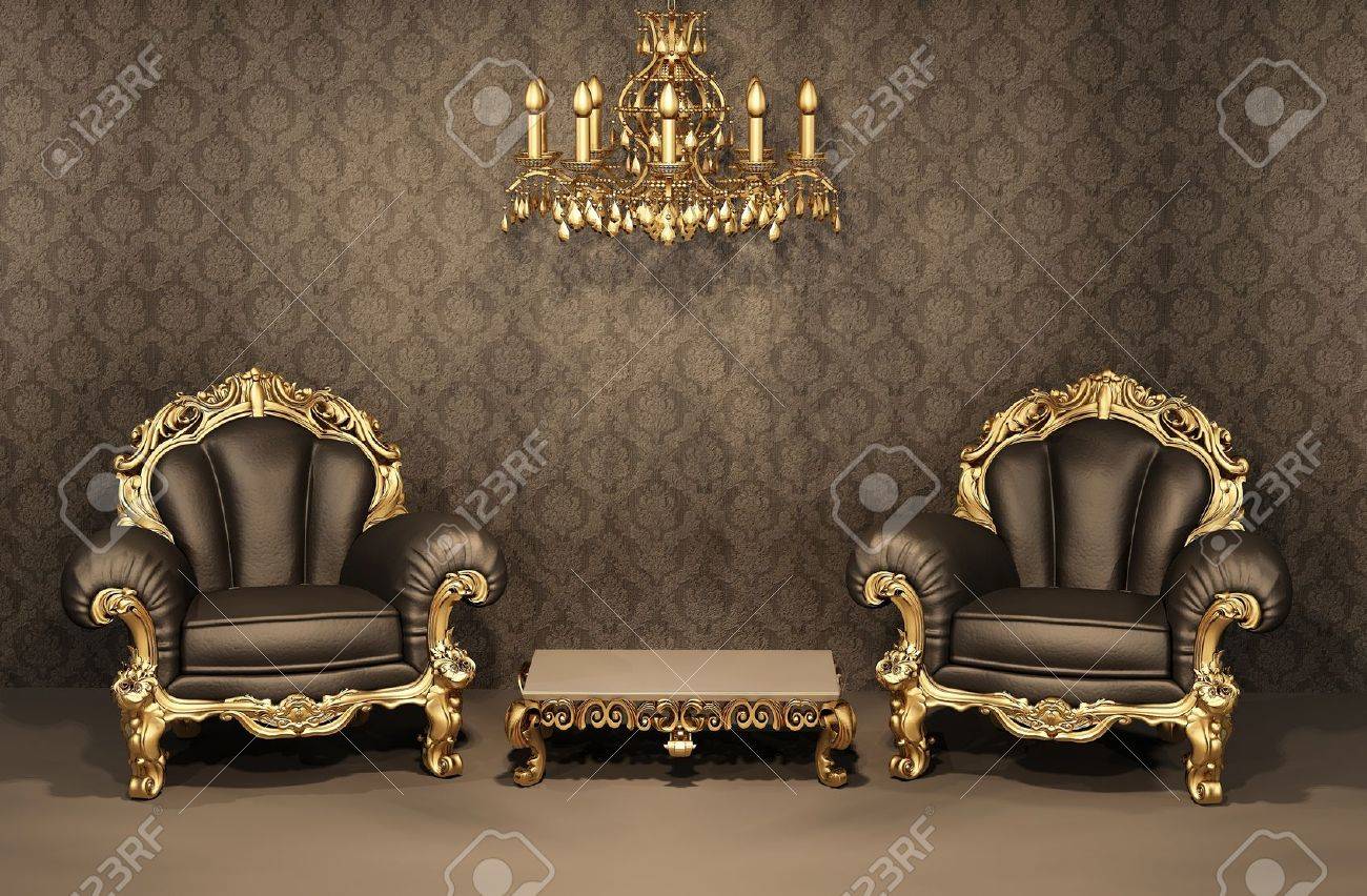 Baroque Armchairs With Gold Frame In Old Interior Luxurious - Baroque Armchairs With Gold Frame In Old Interior Luxurious Furnituredeluxe Apartment Stock Photo baroque armchairs with gold frame in old interior luxurious - baroque armchairs with gold frame in old interior luxurious furnituredeluxe apartment stock photo