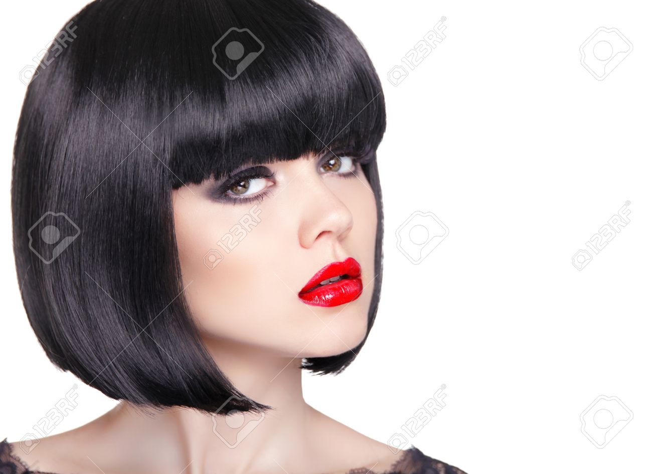 Fashion Portrait Of Beautiful Brunette Woman With Red Lips And