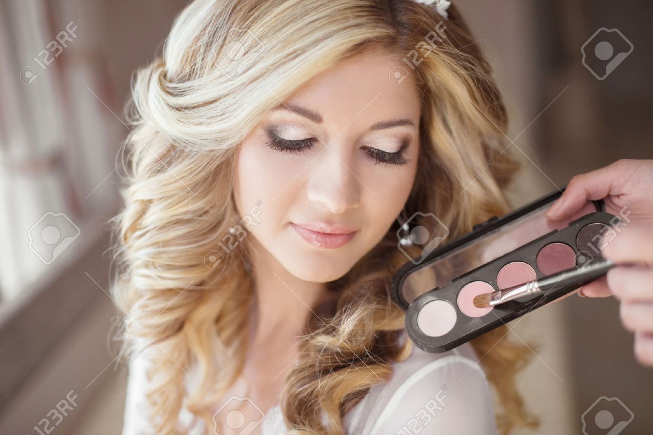 Beautiful Bride Wedding With Makeup And Curly Hairstyle Stylist
