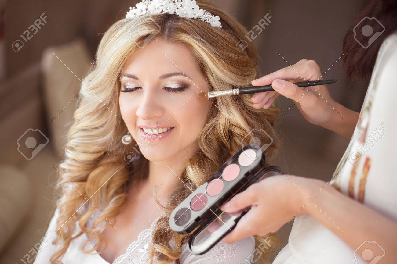 Beautiful Smiling Bride Wedding Portrait With Makeup And Hairstyle