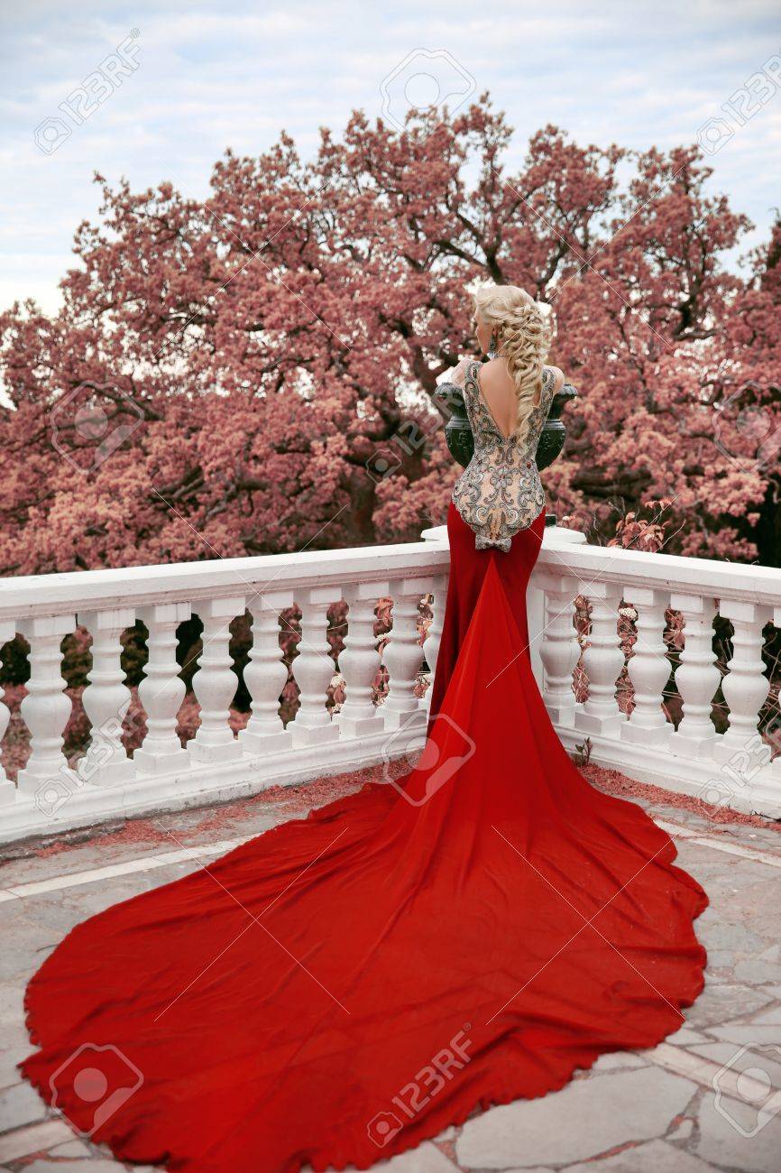 red gown with train