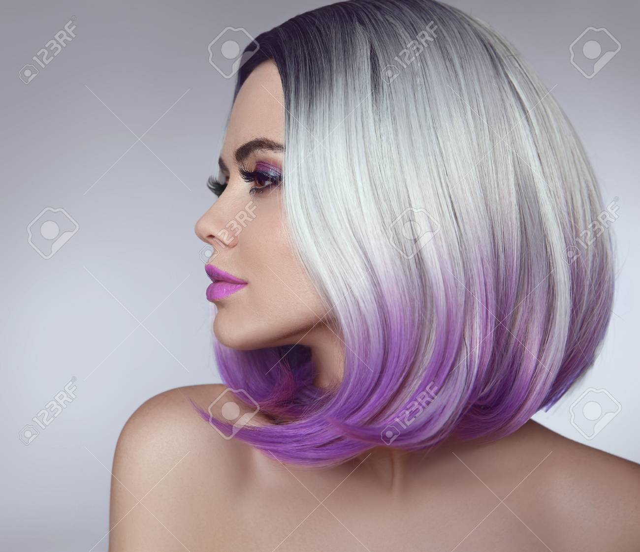 Ombre Bob Hair Coloring Woman Beauty Portrait Of Blond Model