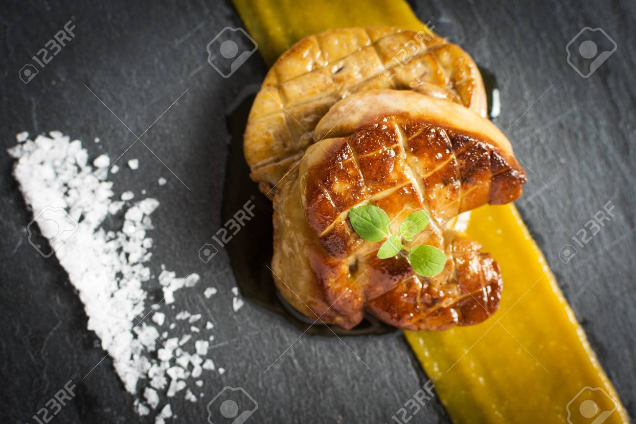 Fried Goose Liver Foie Gras With Mango Puree Stock Photo Picture And Royalty Free Image Image 99914800