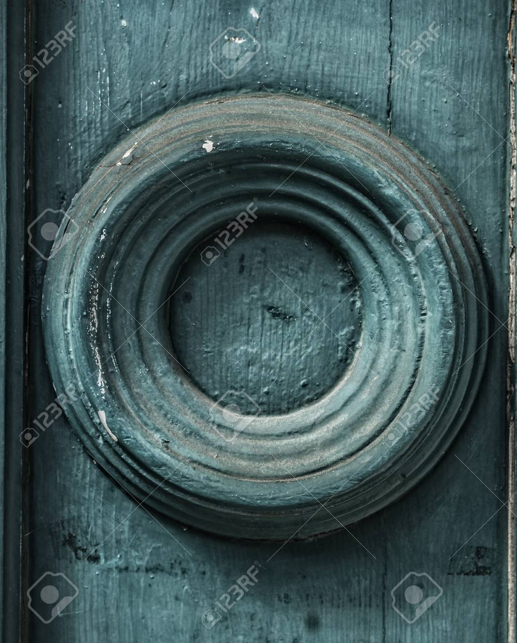 Round Element Of The Old Wooden Walls Painted In Dark Turquoise Color Background Stock Photo Round Element Of The Old Wooden Walls Painted In Dark Turquoise Color Background Stock Photo