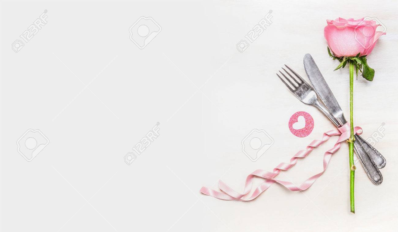 Dinner Table Background romantic dinner table place setting with rose and heart symbol Dinner Table Background romantic dinner table place setting with rose and heart symbol