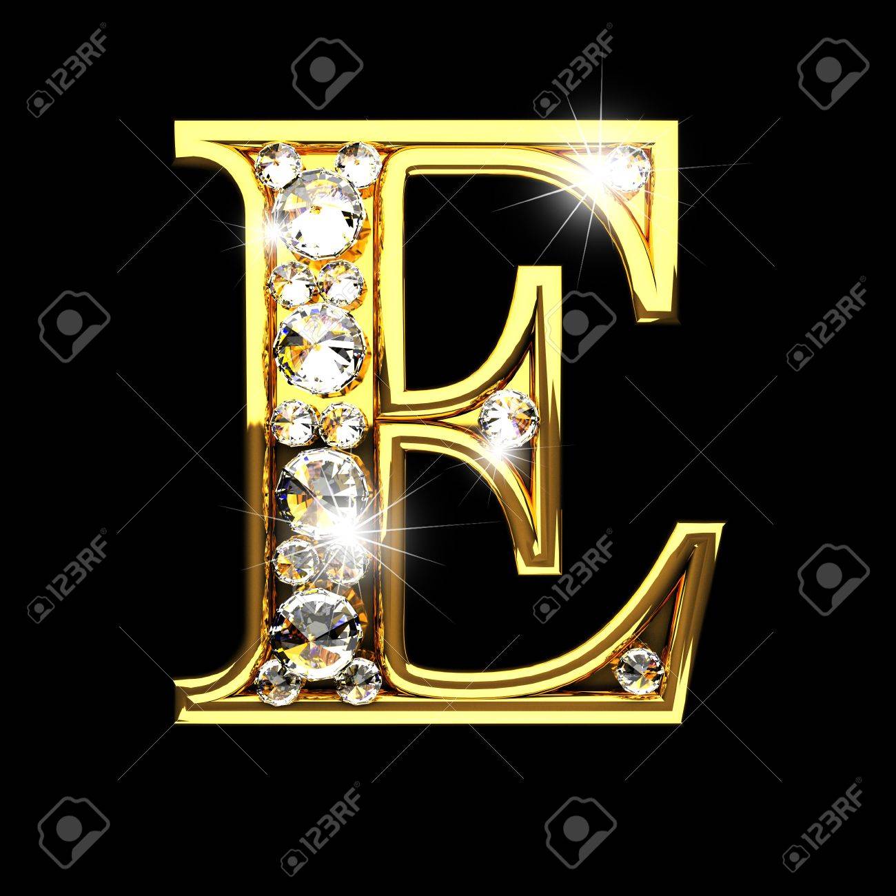 E Isolated Golden Letters With Diamonds On Black Stock Photo, Picture and  Royalty Free Image. Image 54003237., image size:1300x1300