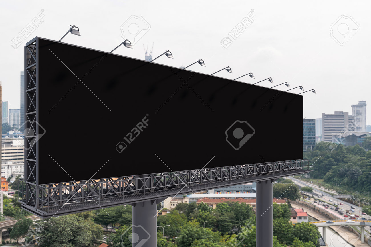 Download Blank Black Road Billboard With Kuala Lumpur Cityscape Background At Day Time Street Advertising Poster Mock Up 3d Rendering Side View The Concept Of Marketing Communication Stock Photo Picture And Royalty Free