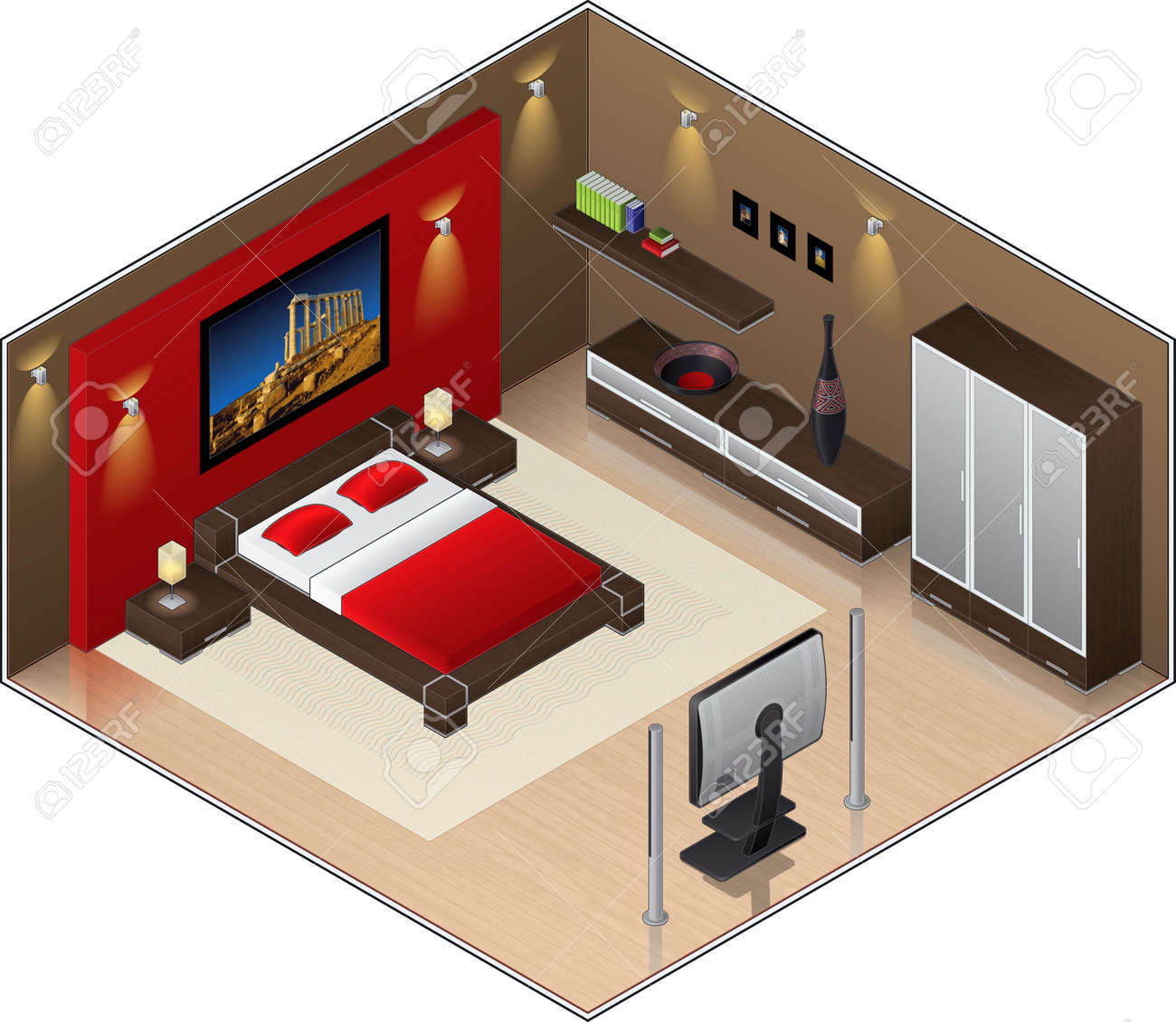 Modern Style Wooden Floor Large Bedroom Isometric Style It S