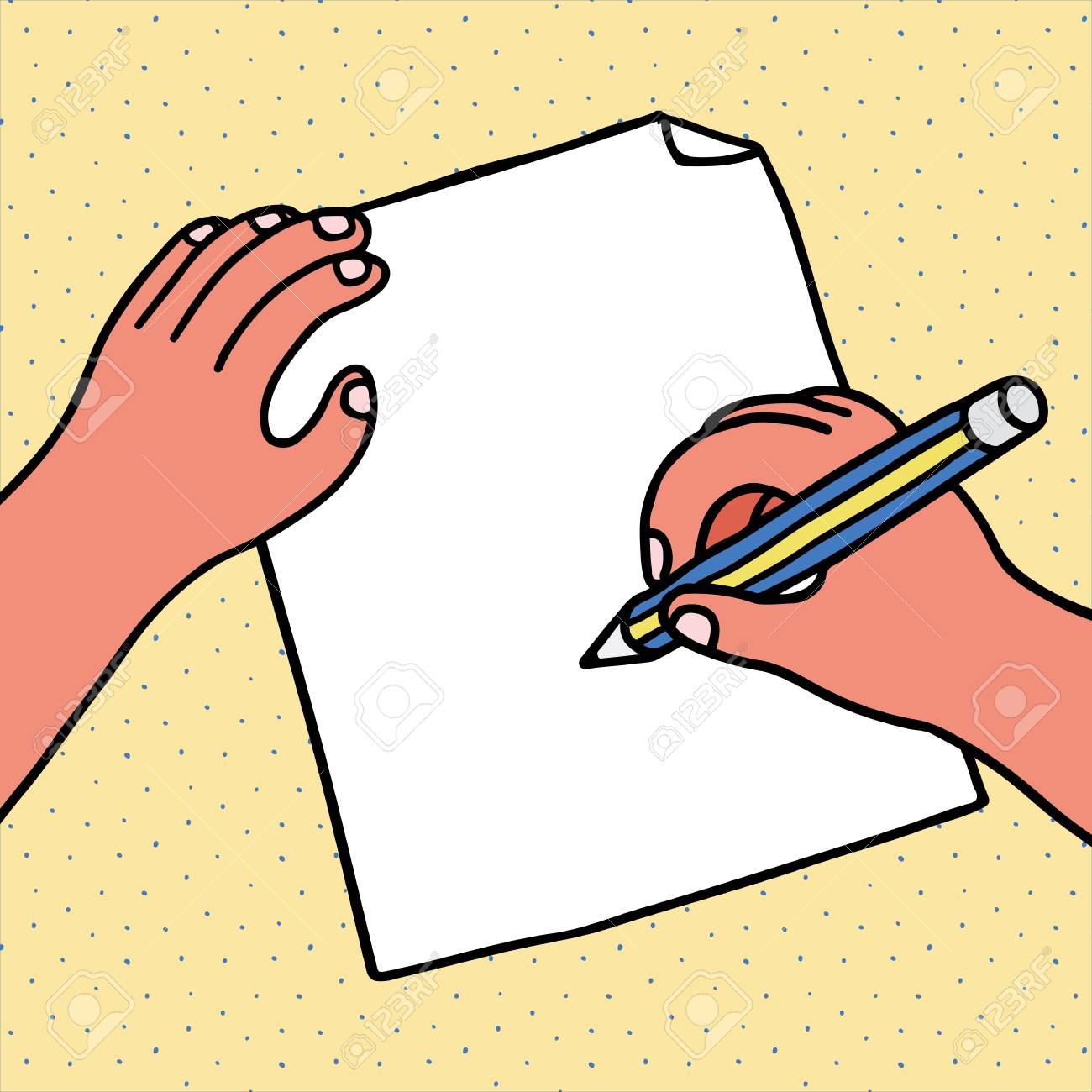hand drawn vector illustration of hand write on paper in cartoon write on paper