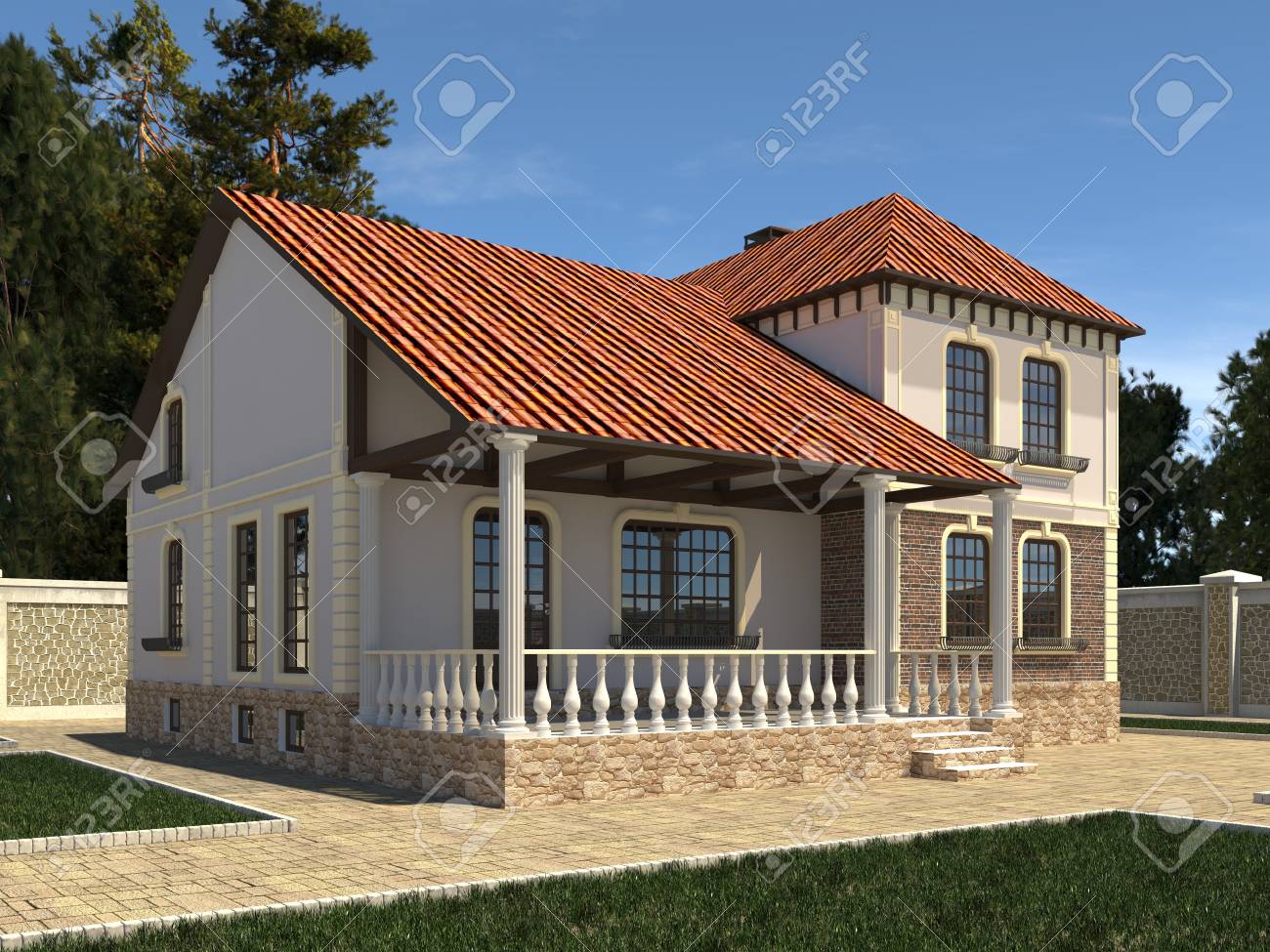 Haus Foto Realistische Ubertragen Illustration 3d Lizenzfreie