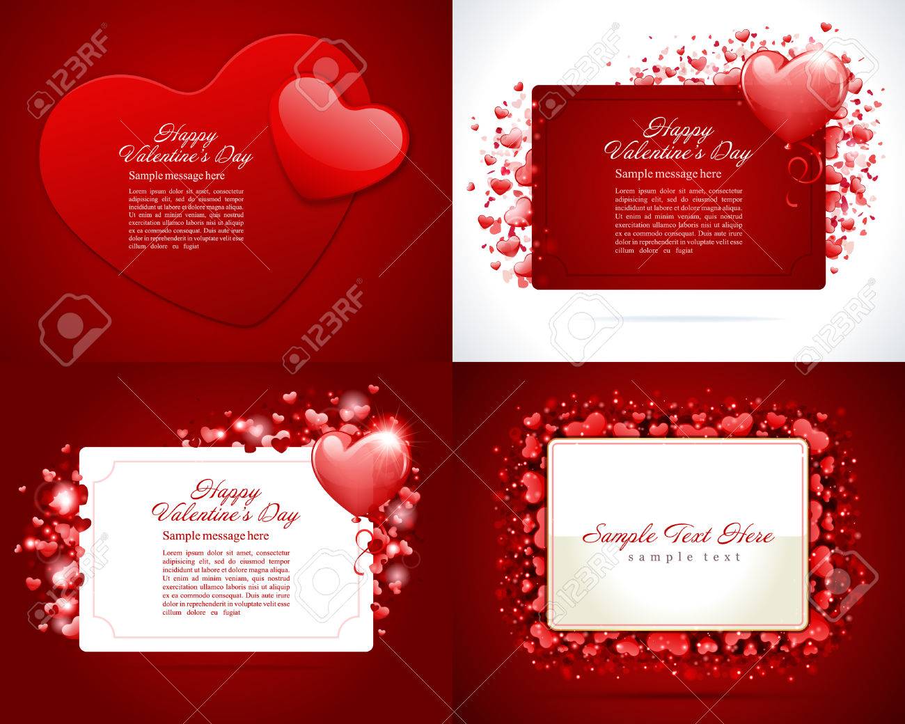 set happy valentines day greetings cards vector background design