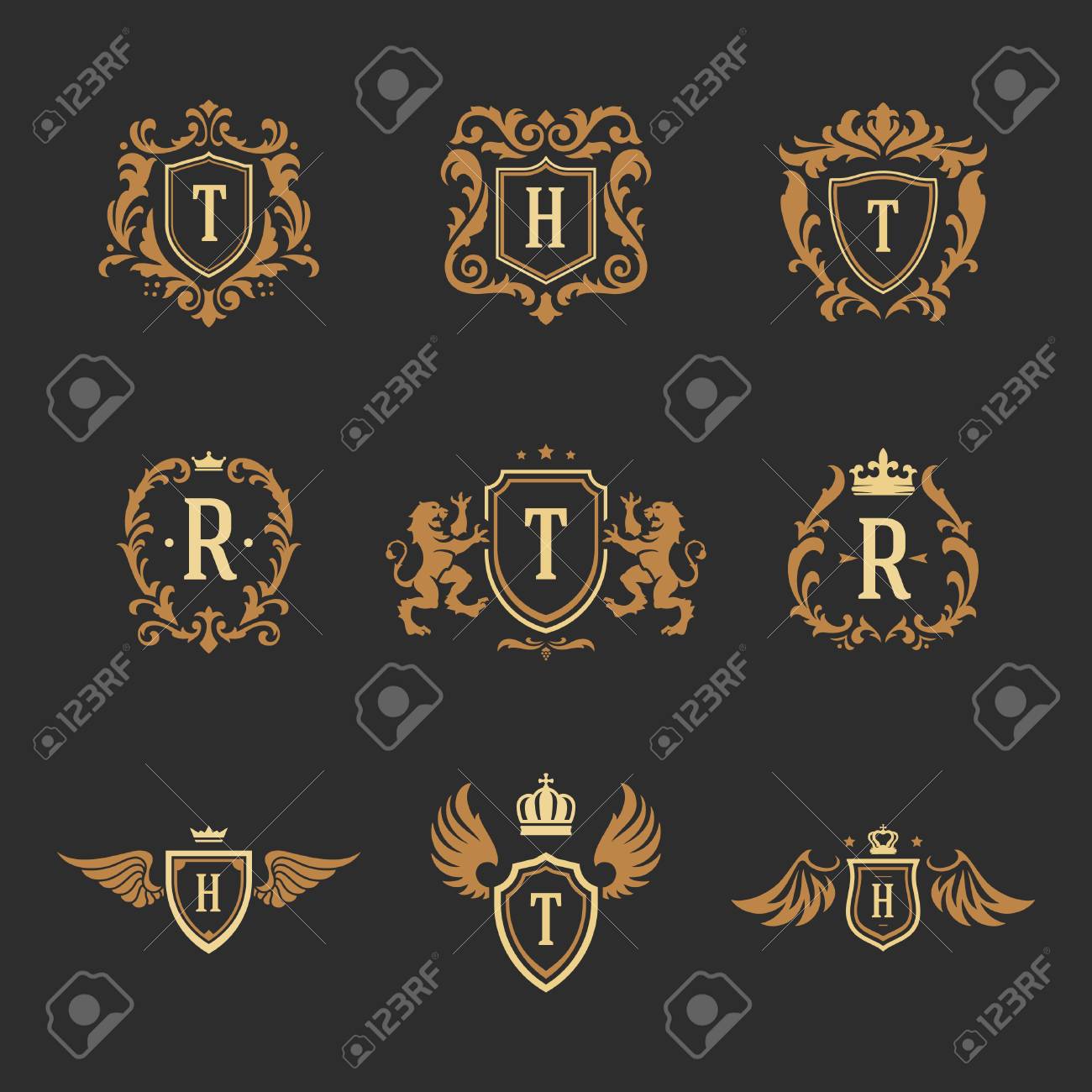 luxury monograms logos templates vector objects set for logotype