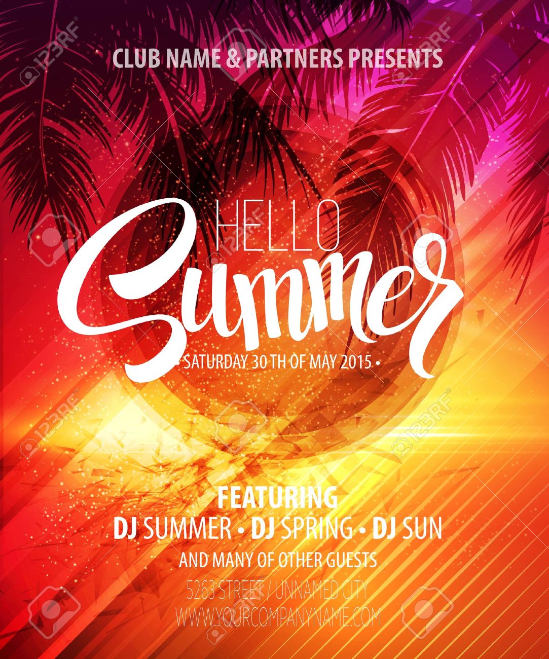 hello summer beach party flyer vector design royalty free cliparts