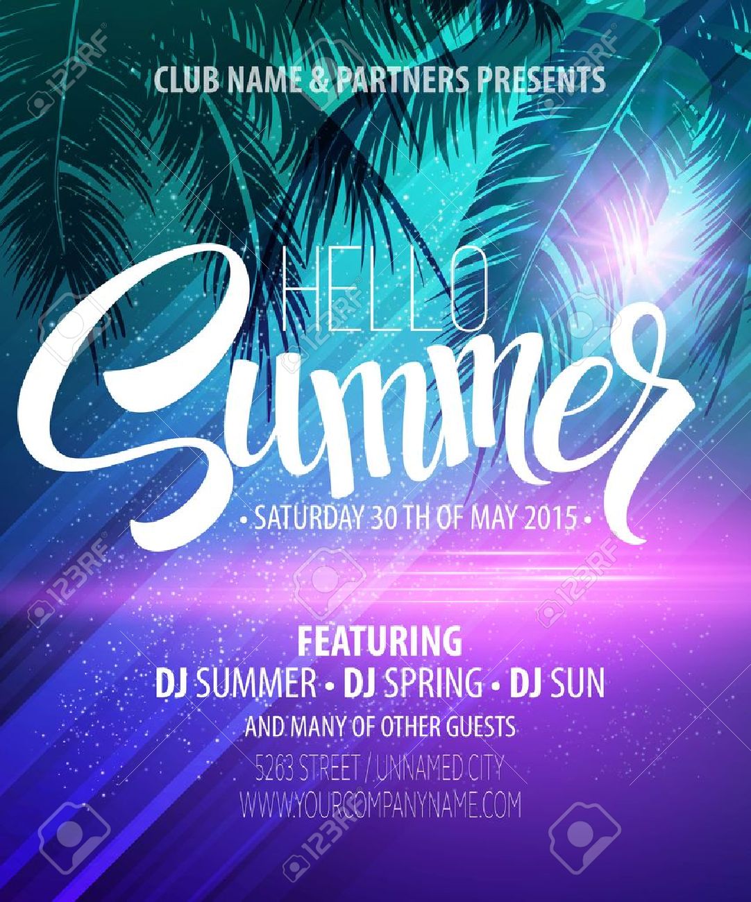 hello summer beach party flyer vector design royalty free cliparts