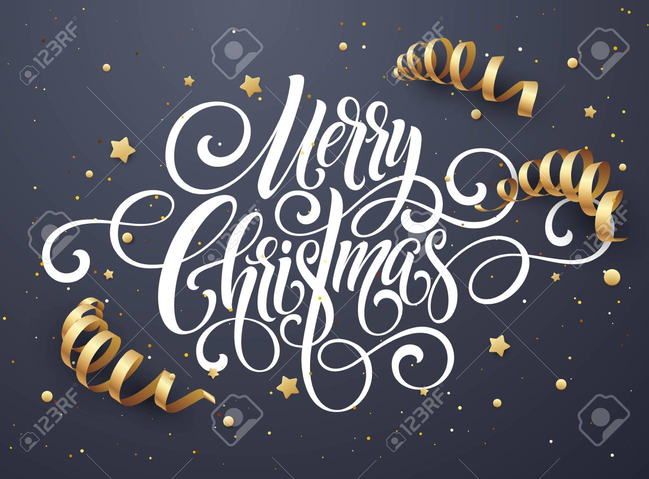 メリー クリスマス手書きスクリプトの文字 クリスマスお祝い背景鯉のぼり 紙吹雪 ベクトル図のイラスト素材 ベクタ Image