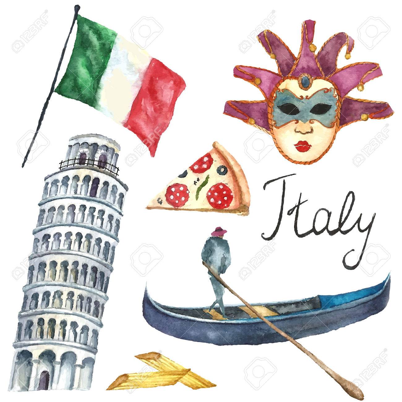 Watercolor Italy Set Vector Hand Draw Elements Flag Of Italy