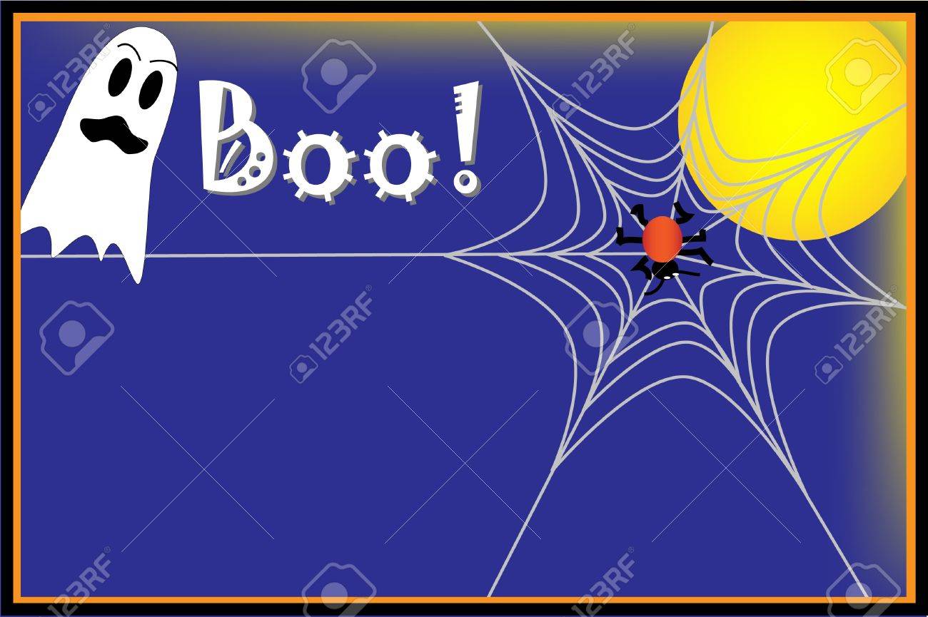 Halloween background with ghost, spider and spider web - 14877172 Halloween background with ghost, spider and spider web - 14877172