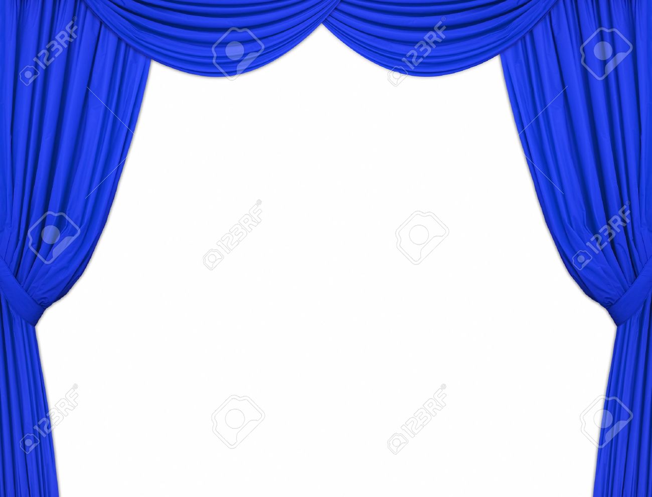 Large Blue Theatre Curtains On A White Background Stock Photo