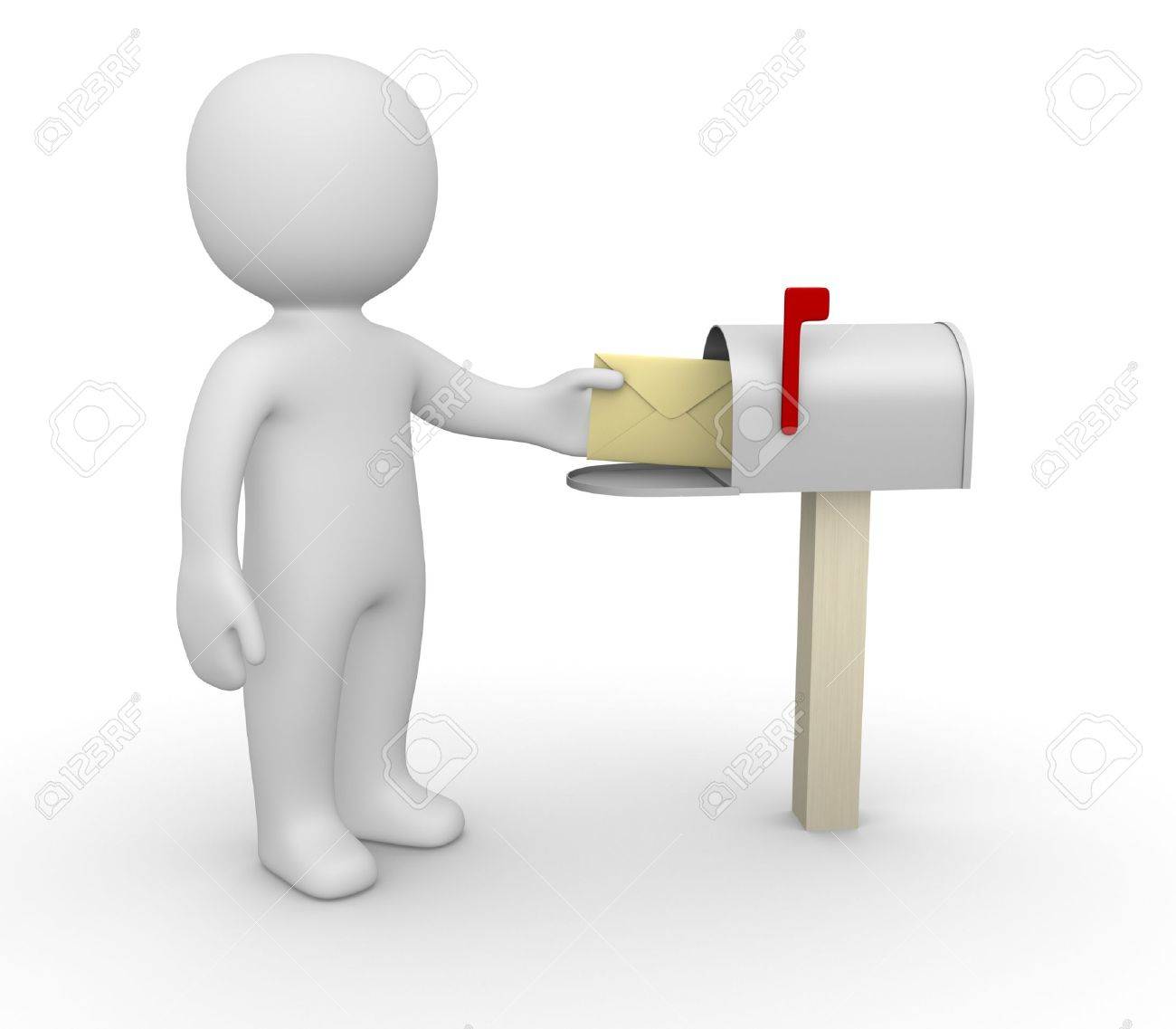 3d man with envelope beside mailbox stock photo picture and royalty