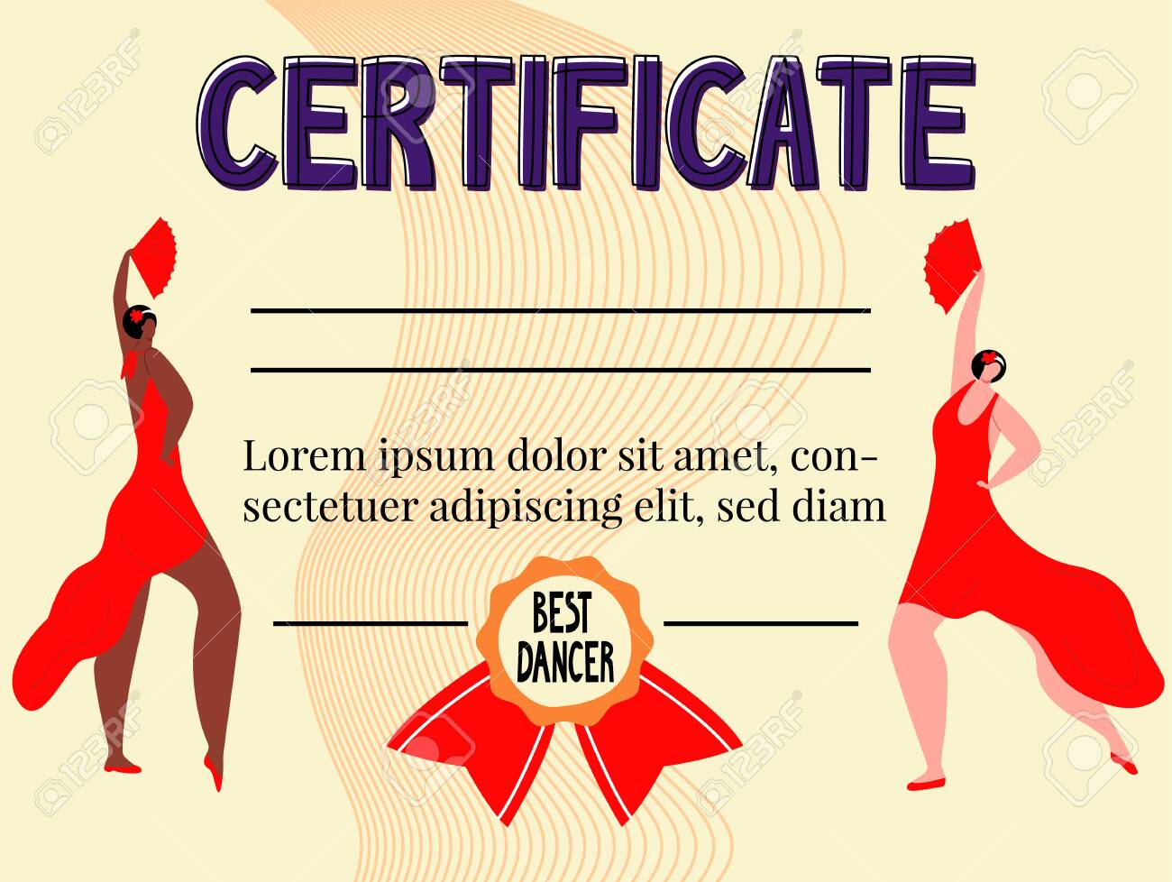 Vector Flat Illustration Layout, Certificate Template, Diploma For Regarding Dance Certificate Template
