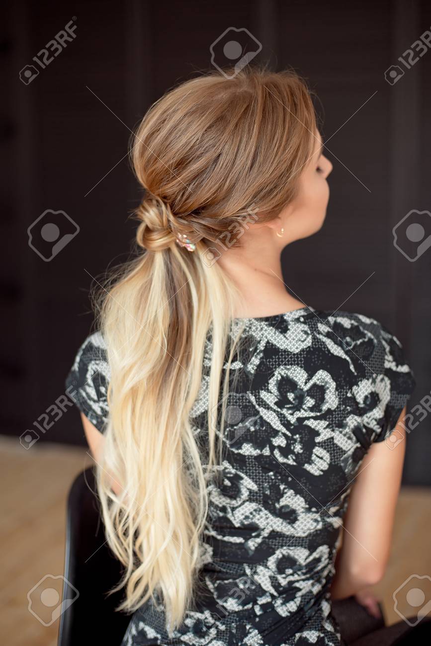 Unrecognizable Rear View Of Woman Hairstyle Half Length Back