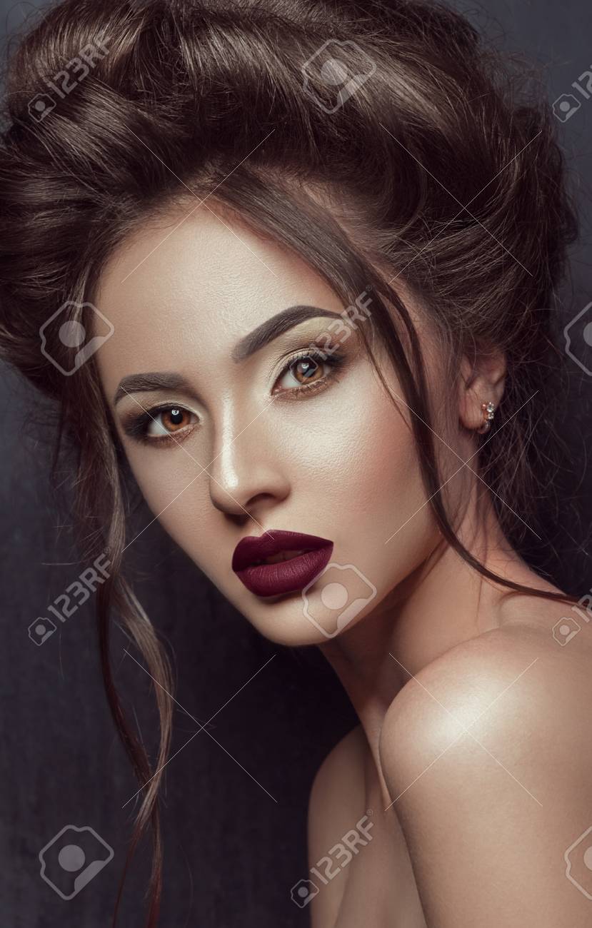 Portrait Of Fashion Gothic Girl With Extremely Beautiful Evening