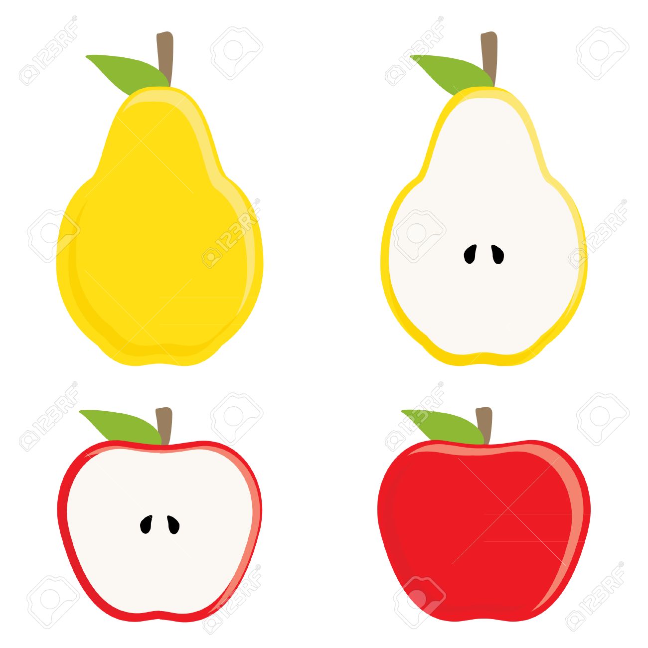 ベクトル イラストの赤リンゴ リンゴ半分 黄色の洋ナシ 果物のアイコン 健康食品 のイラスト素材 ベクタ Image