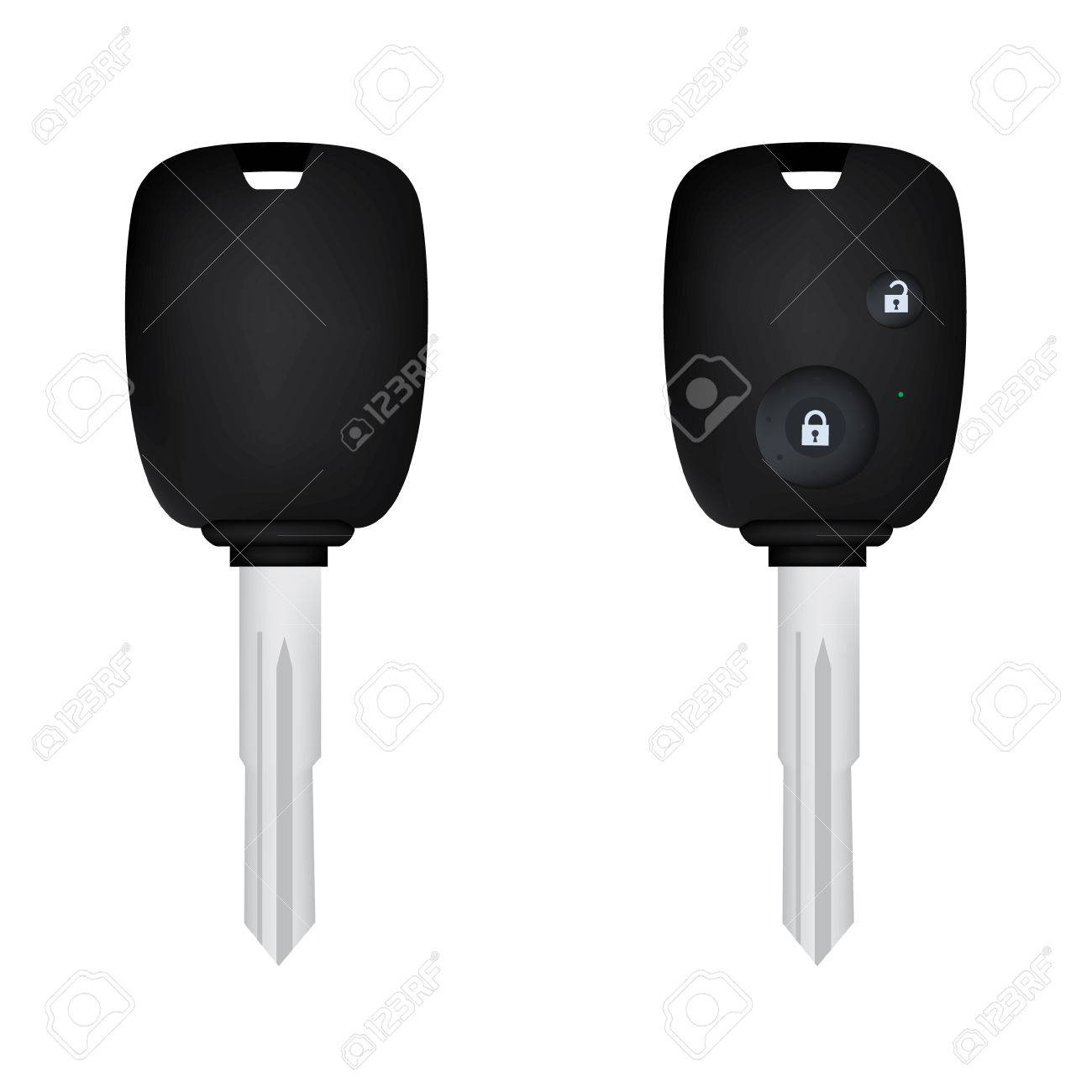 車キー前面および背面図のベクトル イラスト 現実的な電子車のキーのイラスト素材 ベクタ Image