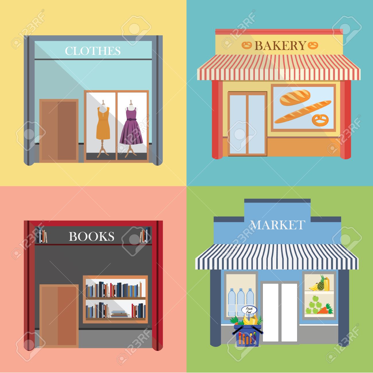 Vector Flat Design Architecture Detailed Icons Facade With