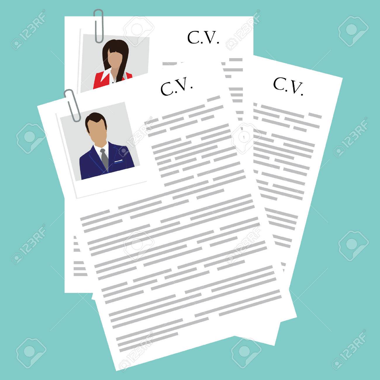 Vector Illustration Curriculum Vitae With Woman And Man Polaroid Photo. CV  On Blue Background. Job Interview Concept With Cv Resume Royalty Free SVG,  Cliparts, Vectors, And Stock Illustration. Image 49945974.