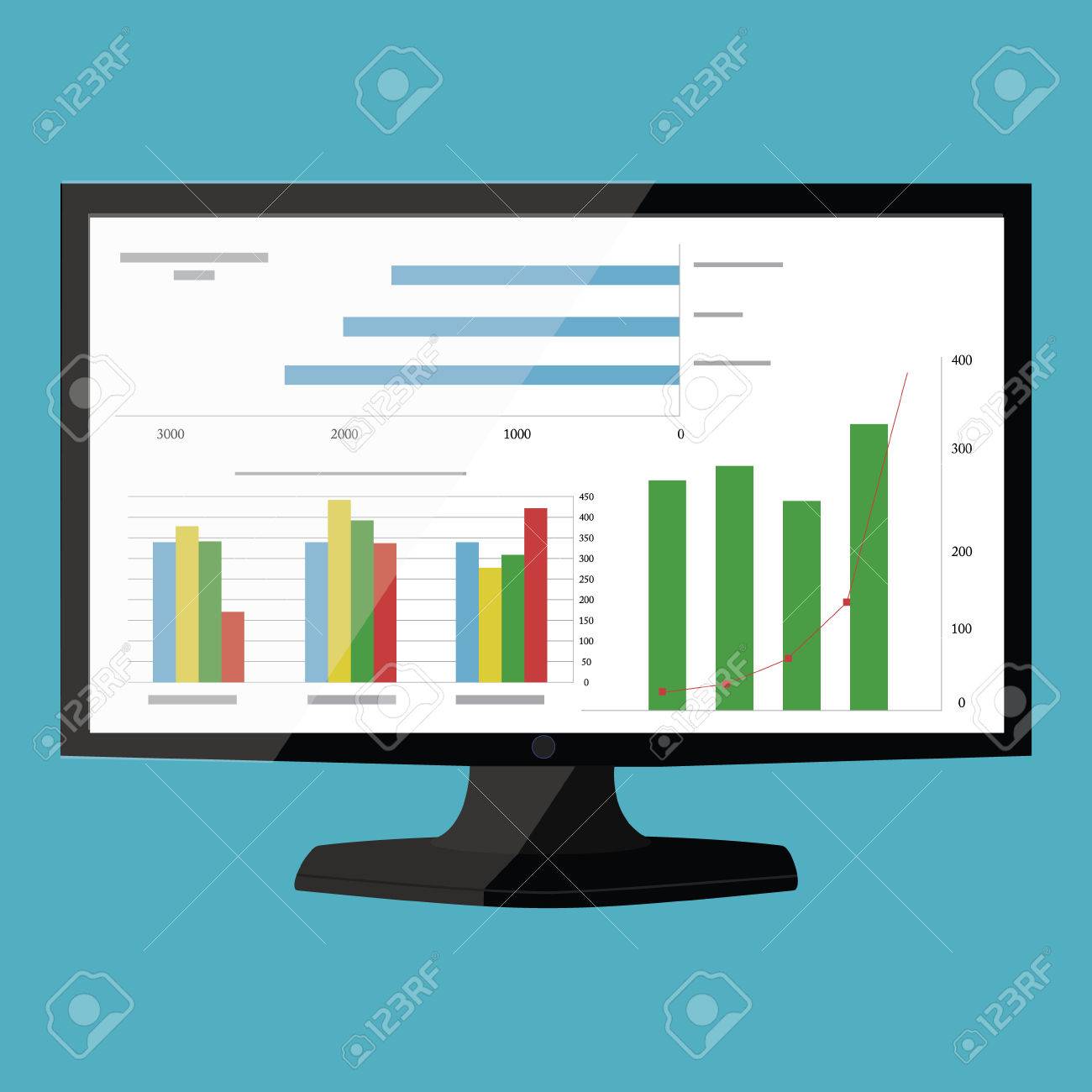 ベクトル イラスト Web サイト分析や Seo データ分析概念 画面上のグラフで監視します のイラスト素材 ベクタ Image