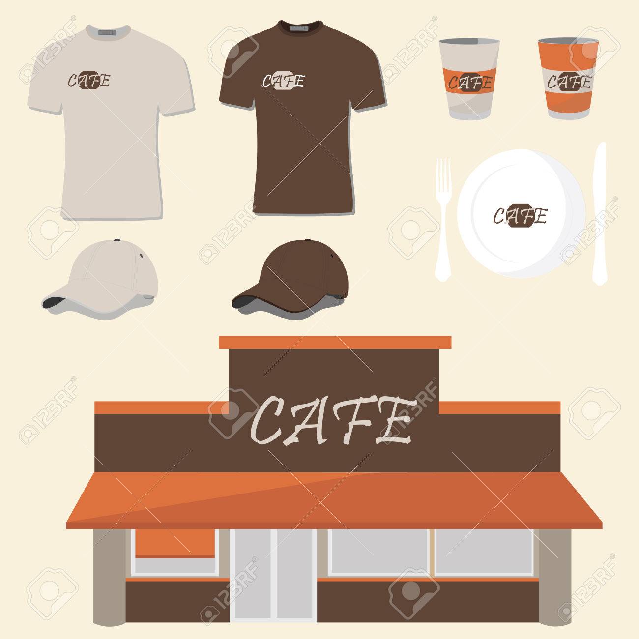 Download Raster Restaurant Cafe Set Shop Front Design T Shirt Cap Uniform Stock Photo Picture And Royalty Free Image Image 51003975