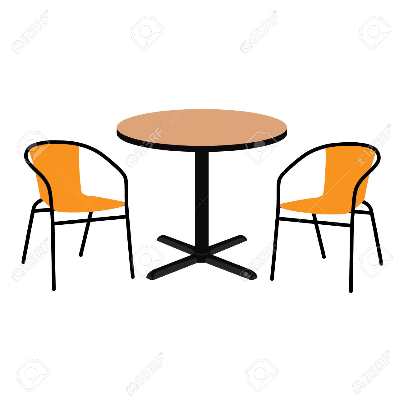 Vektor Illustration Holz Tisch Und Zwei Stühlen. Runder Runde Holztisch Und Stühle Illustration Lizenzfrei Nutzbare