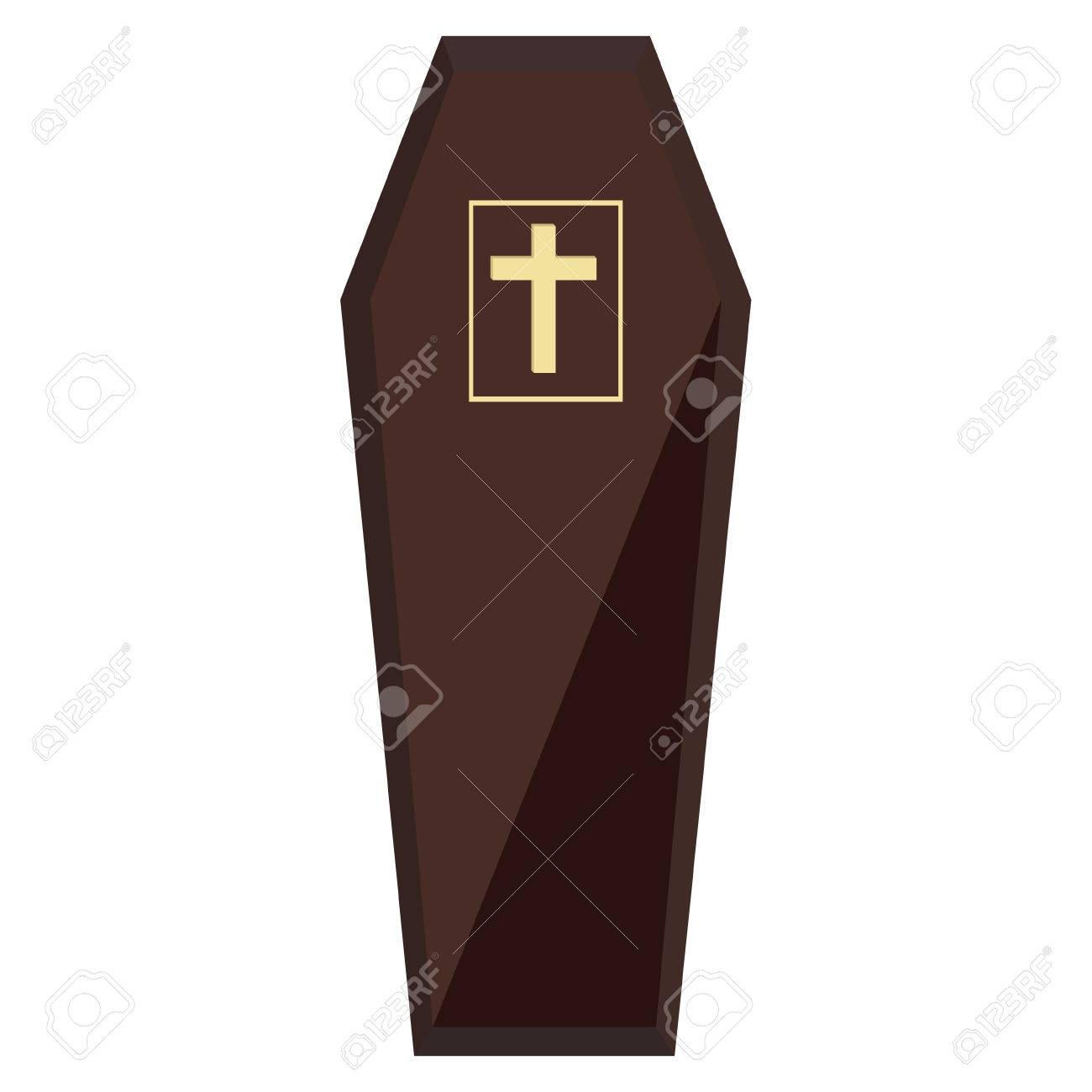 ベクトル イラスト エレガントな茶色の木製の棺とクロス クローズド棺 のイラスト素材 ベクタ Image