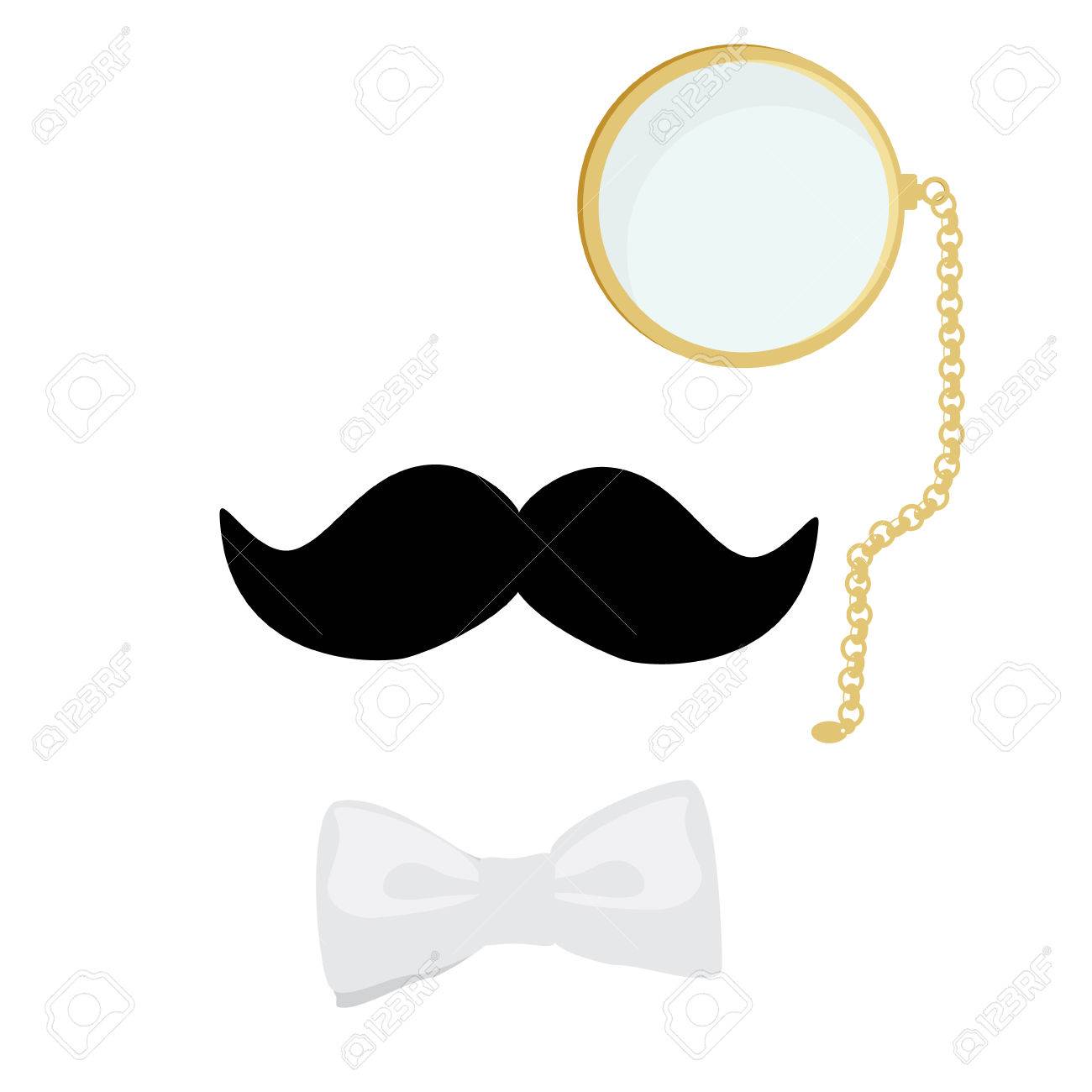Raster Illustration Concept Of Vintage Style Silhouette People Heads With  Mustache, Monocle And Bow Tie. Gentleman Symbol Stock Photo, Picture and  Royalty Free Image. Image 53132913., image size:1300x1300