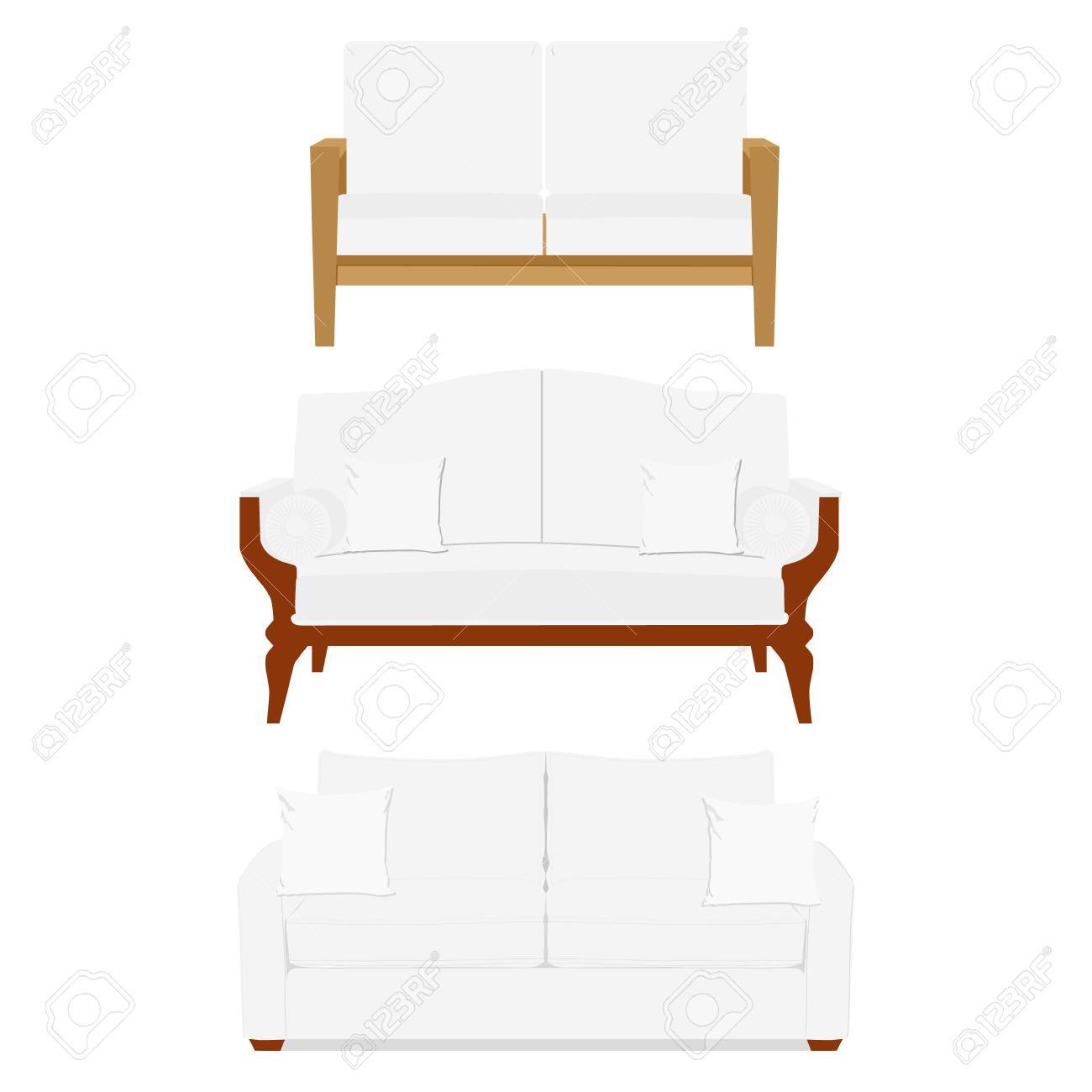 ベクトル図白ヴィンテージ クラシックなソファ クラシックなビンテージ家具 カフェやレストランの白いソファ 室内のソファのデザイン テンプレート の イラスト素材 ベクタ Image