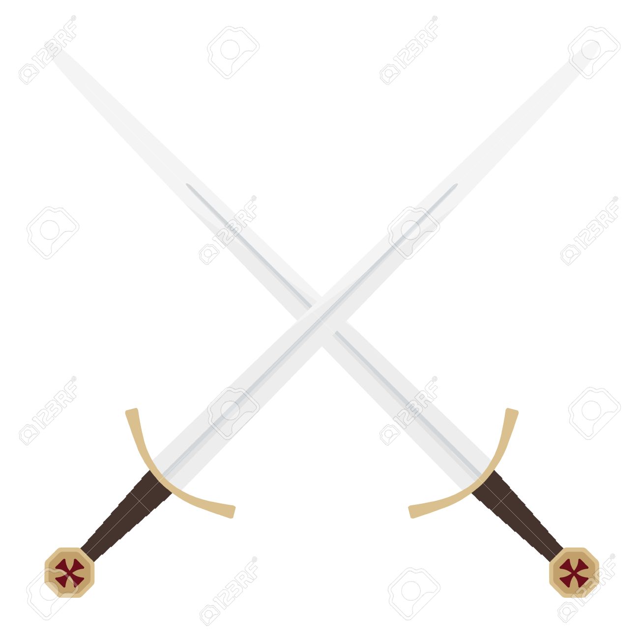 Vector Illustration Two Crossed Swords Of Knights Templar . Medieval Weapon  Royalty Free SVG, Cliparts, Vectors, And Stock Illustration. Image 55076115.